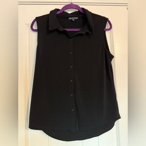 Adrianna Papell Black Sleeveless Button-Down Shirt